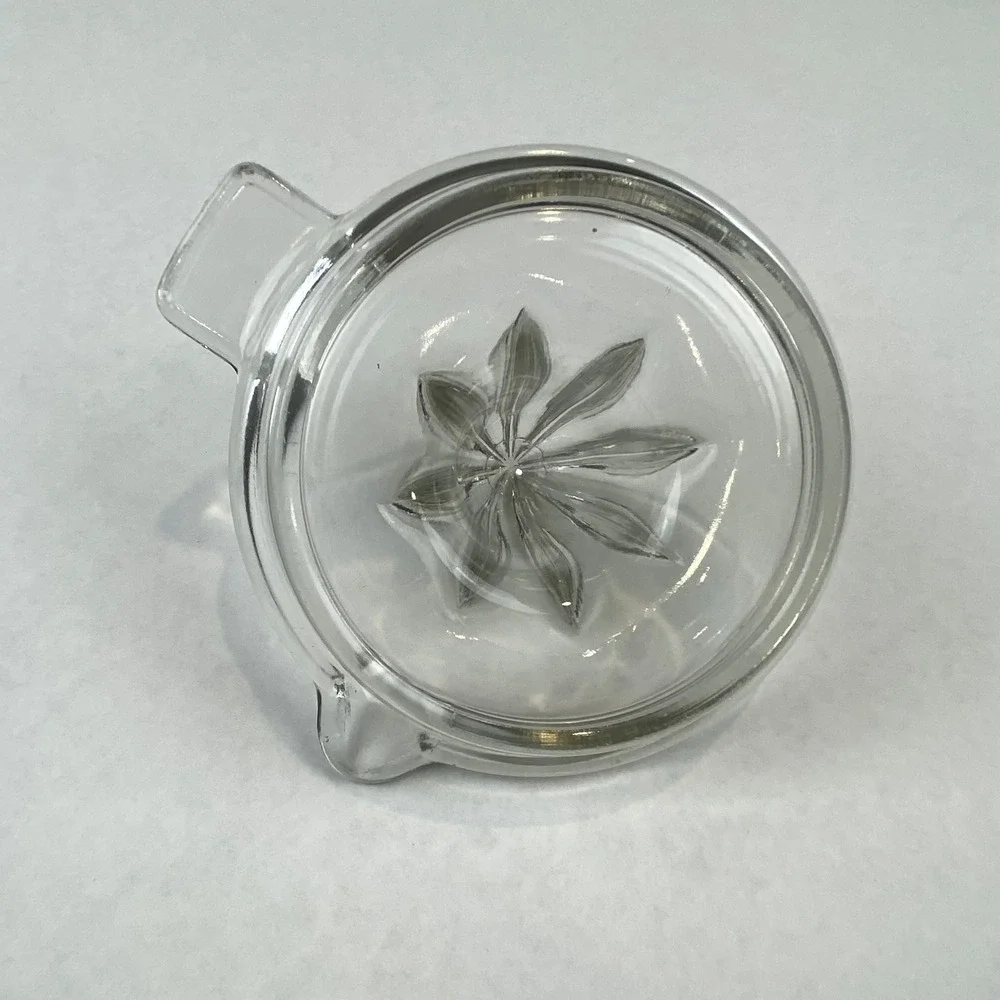 Vintage Clear Glass Citrus Juicer Reamer Hand Press Pour Spout Tab Handle